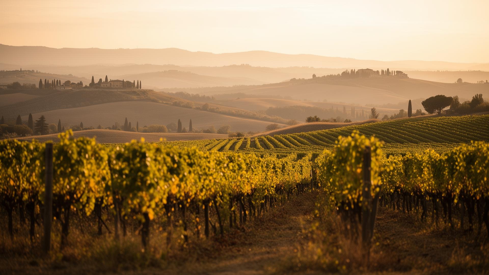 Italian vineyard at golden hour